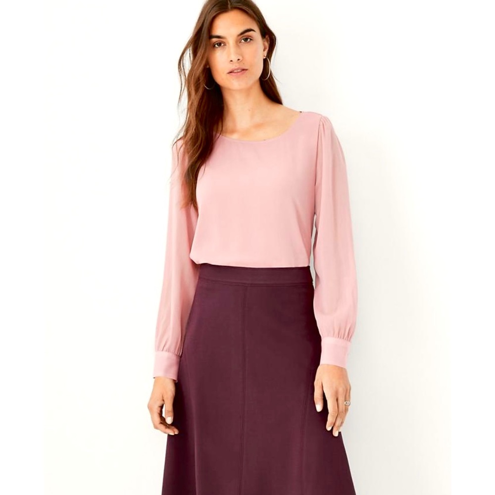 ANN TAYLOR Boatneck Blush Blouse